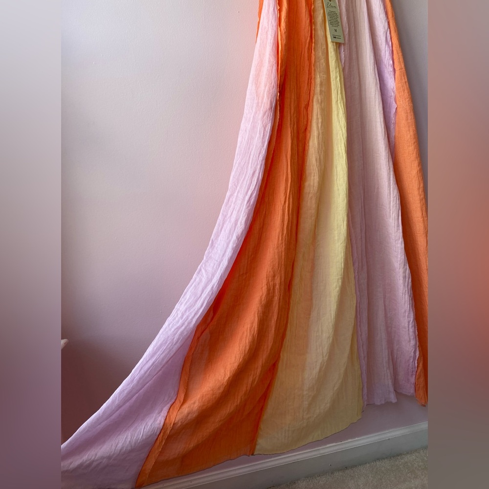 ELAN Colorblock Maxi Dress Size M Swim Cover-Up Beach Pockets Flowy Made in USA - Picture 6 of 11
